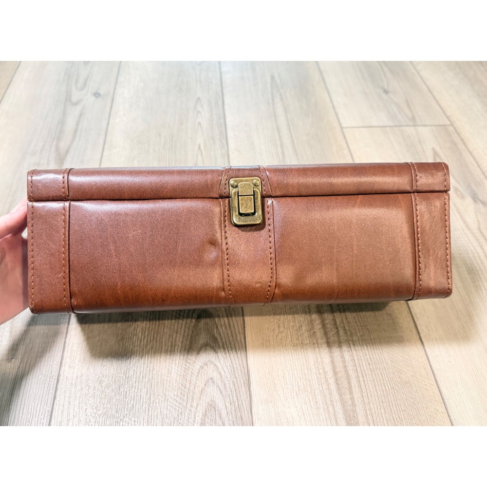Vintage Brown Faux Leather Single Bottle Wine Carrier Case Brass‎ Latch Travel